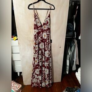 Lulus NWT Burgundy Flower Maxi Dress Size XL